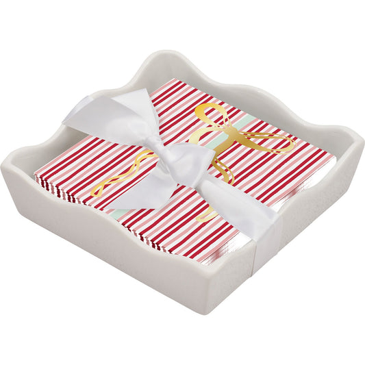 Ceramic Wave Napkin Tray with Cocktail Napkin - Ti