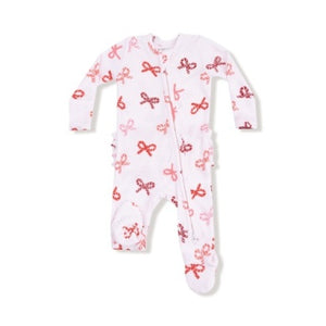 Candy Cane Bows - 2 Way Zipper Ruffle Back Footie