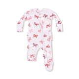 Candy Cane Bows - 2 Way Zipper Ruffle Back Footie