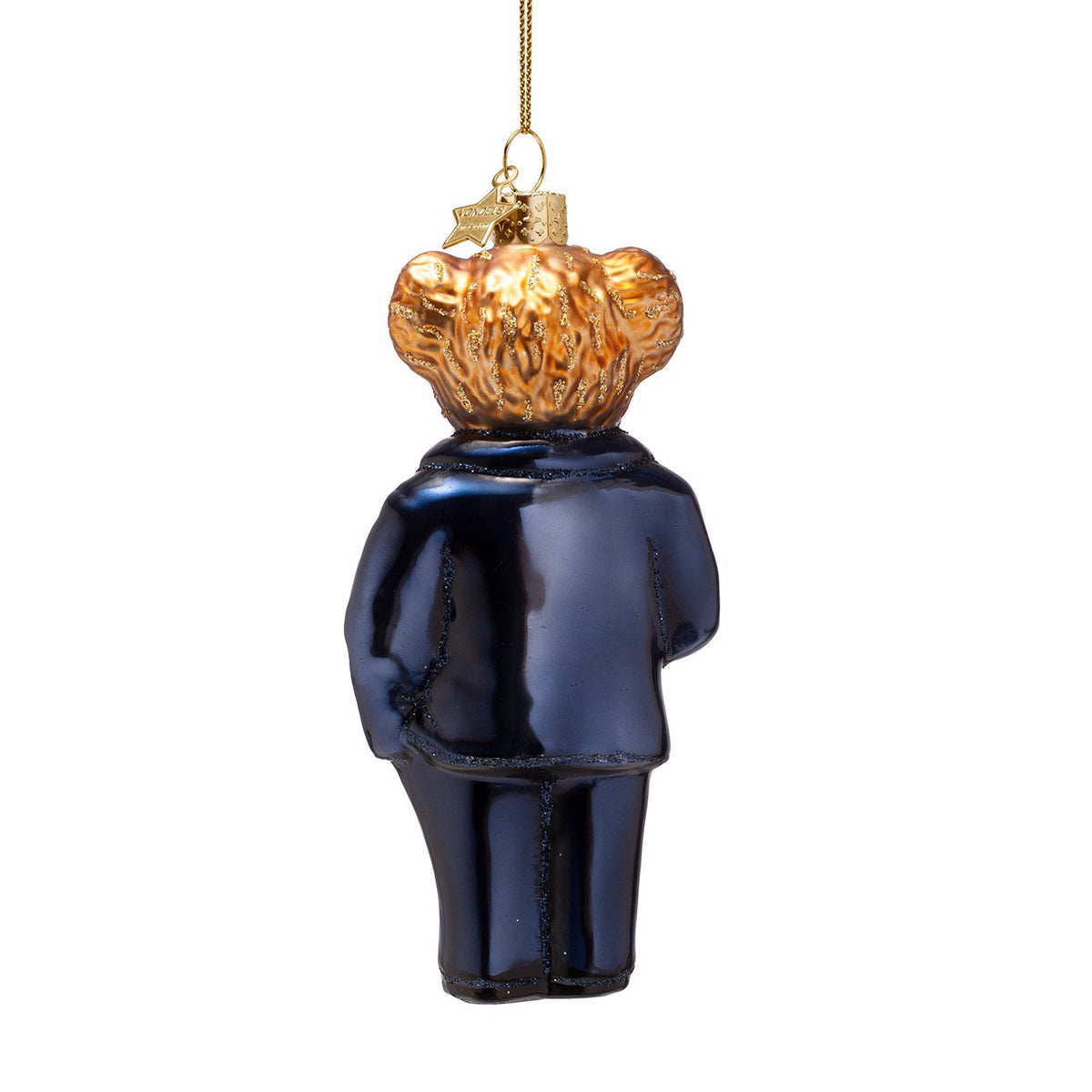 Ornament glass bear blue in clothes H4.5"
