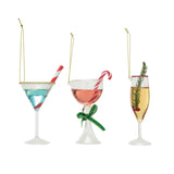 Glass Holiday Cocktail Ornament w/ Glitter, 3 Styles - each