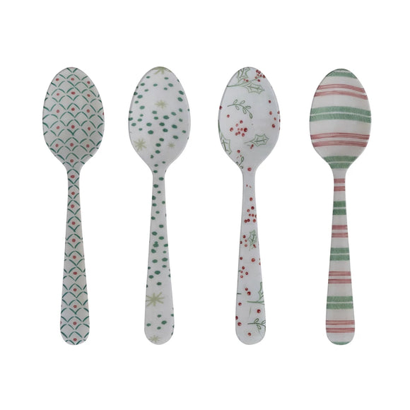 Enameled Stainless Steel Spoon with Holiday Pattern, 4 Styles