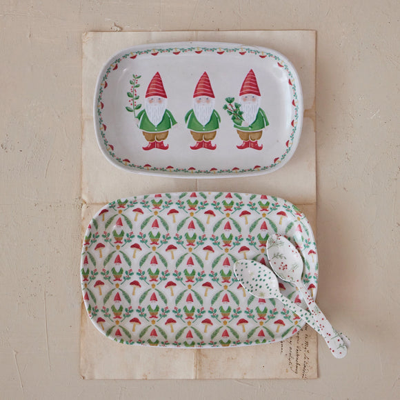 Bamboo Fiber Tray with Woodland Holiday Image/Patterns, Set of 2