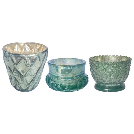 Embossed Mercury Glass Tealight/Votive Holder, Mint Color, 3 Styles