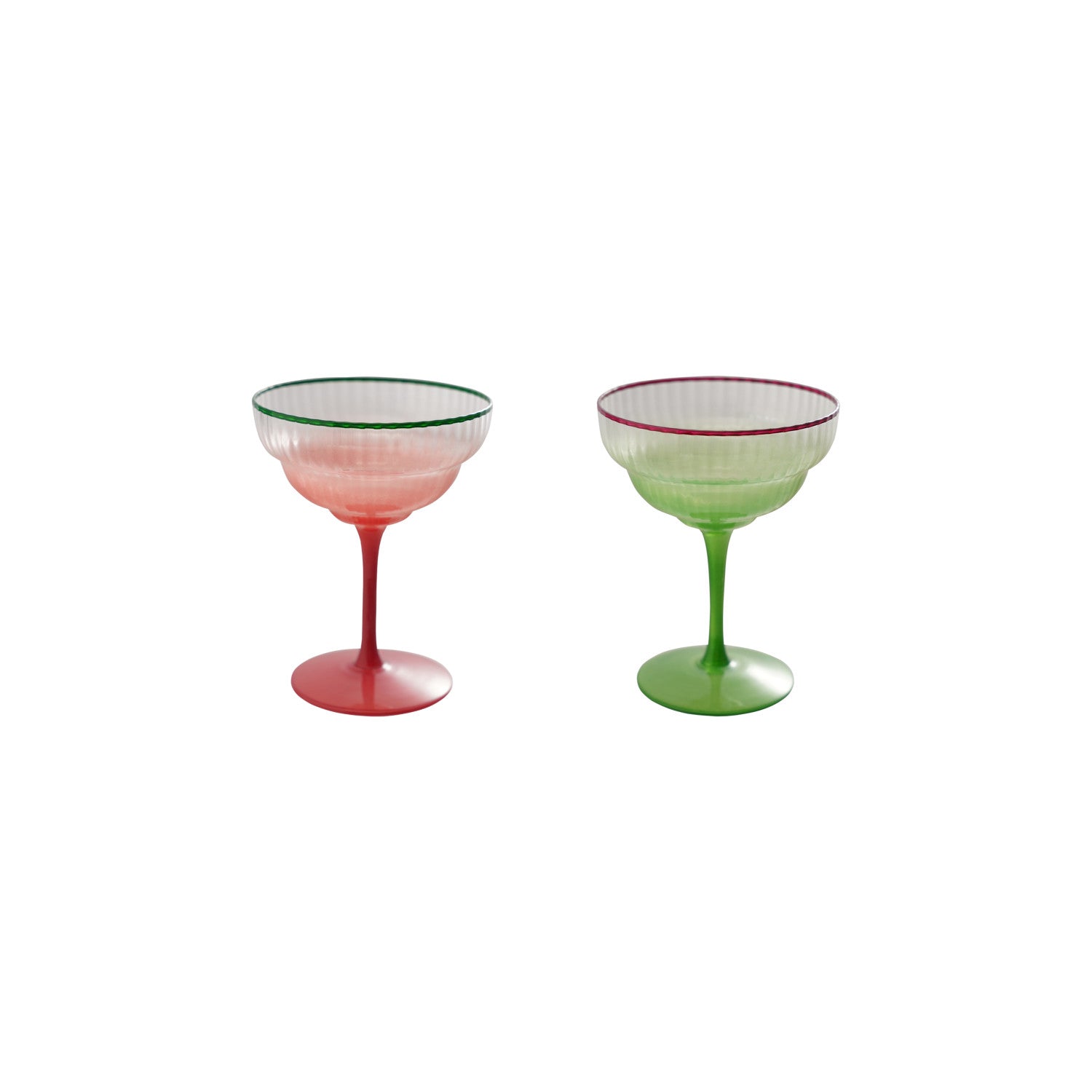 4 oz. Fluted Stemmed Coupe Glass with Colored Rim, 2 Ombre Colors