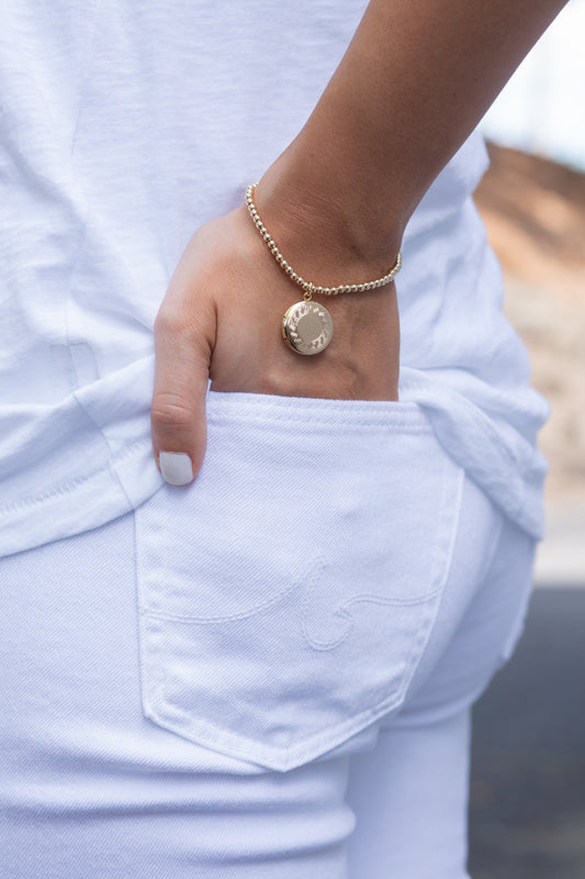 classic gold 3mm bead bracelet - cherish small gold locket