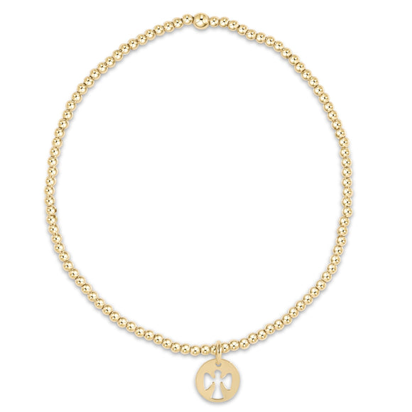 classic gold 2mm bead bracelet - guardian angel small charm