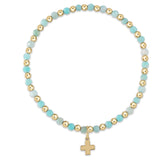 gold grateful pattern 3mm bead bracelet - signature cross gold charm