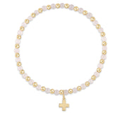 gold grateful pattern 3mm bead bracelet - signature cross gold charm
